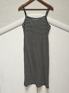 T.La Black and White Striped Midi Slip Dress